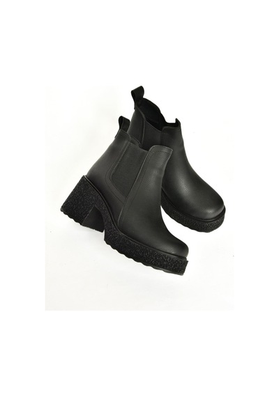 Fox Shoes T996220009 Siyah Kalın Topuklu Kadın Bot Siyah-Suni Deri