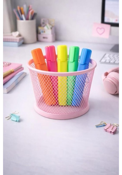 Nd-1021 Premium Metal Tel Kalemlik Pembe Ofis & Home Ofis Düzenleyici Pembe