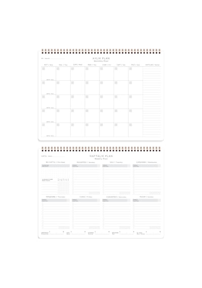 Süresiz Haftalık Spiralli Masaüstü Planlayıcı 24x34 Cm - Desk Planner Bordo Bordo