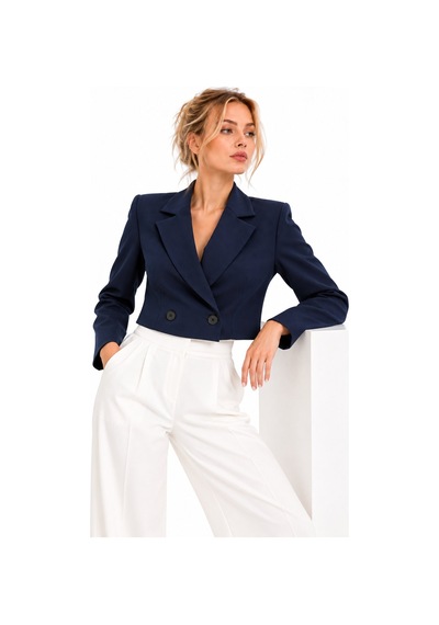 Lafela Kruvaze Kapama Yapılı Crop Blazer Lacivert