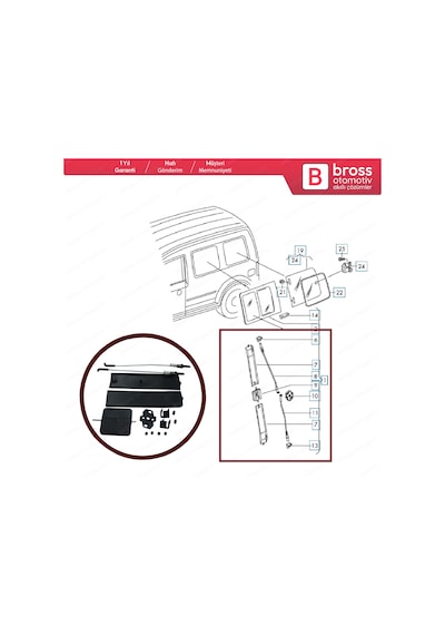Vw Caddy Mk3 için Yan Sürgülü Cam Tamir Seti 2k0847781b N11.19350