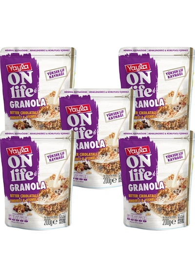 Yayla Onlife Bitter Çikolatalı Fındıklı Ve Vişneli Granola 200 G X5