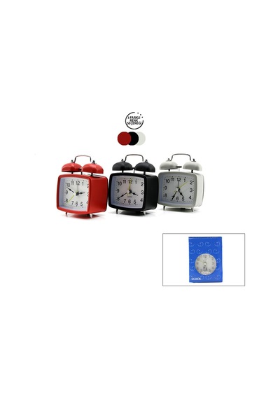 Twin Bell Alarm Clock Bgc-22 Kare Masa Çalar Saat Pilli Işıklı Metal Kasa Renkli Diğer