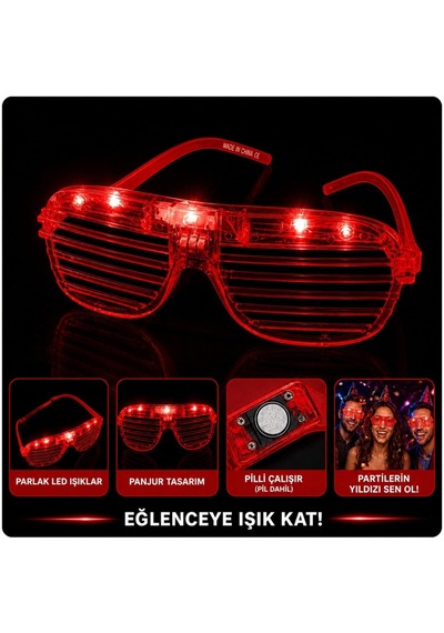 Led Işıklı Panjur Parti Gözlüğü Kırmızı Renk Gözlük "