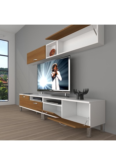 Decoraktiv Eko 5200 Mdf Krom Ayaklı Tv Ünitesi Tv Sehpası Beyaz - Ceviz