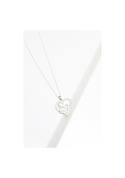 Brezza Lusso Jewelry  925 Ayar Gümüş Kuş Modelli Kalp Kadın Kolye 45 CM 45 CM