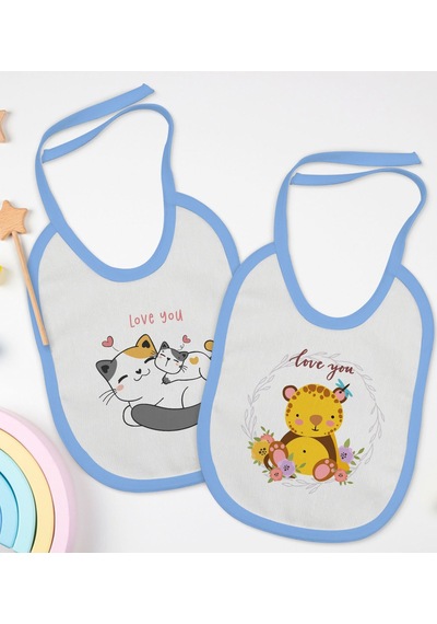 BK Kids I Love You Tasarımlı 2’li Mavi Mama Önlüğü-1 Mavi
