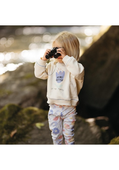 Antebies Organik Lila Çiçek Desenli Manşetli Kız Bebek Sweatshirt Tayt Takımı Mor
