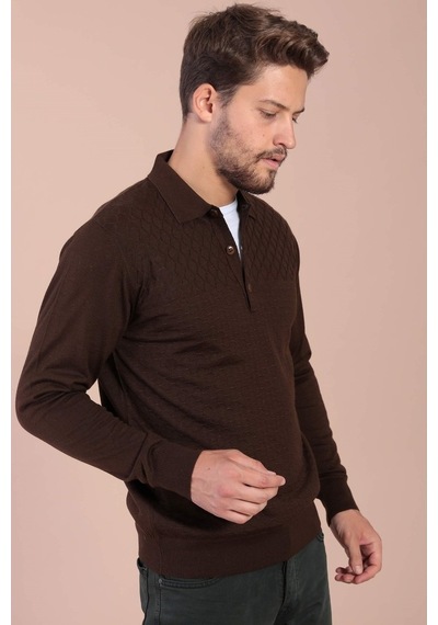 Ferraro Polo Yaka Superfine Yün Kazak - Kahve (390465958) Kahverengi