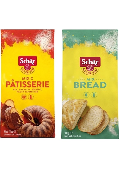 Schar 2'li Glutensiz Un Seti - Mix B Ekmek Unu ve Mix C Patisserie Kek Pasta Unu 2 x 1 KG