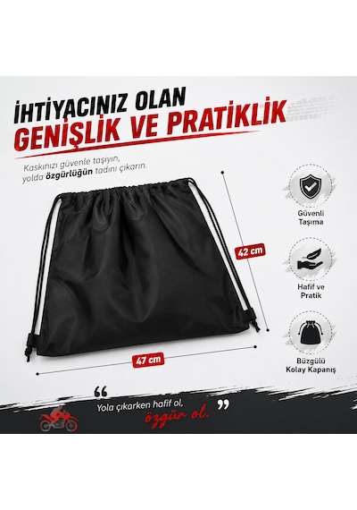 Microcase Motosiklet Scooter Bisiklet İçin Sırt Askılıklı Büzgülü Taşıma Saklama Amaçlı Kask Çantası Koruyucu Kese 47x42 Cm Al5688 Siyah