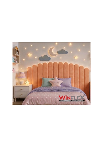 Winflex Yatak Başlık Ay Ve Bulut Set Dekorasyon Panel 180cm-turuncu 180 CM