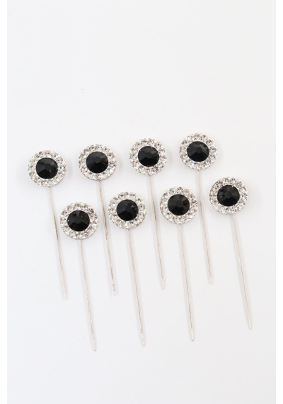 Numetal 8 Li Oval Siyah Taşlı Eşarp İğnesi. Şal İğnesi. Türban İğnesi. Başörtü İğnesi. Eşarp Ve Şal İğnesi. Gümüş