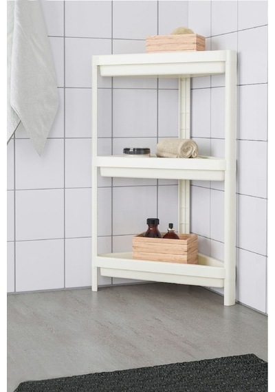 Ahir Ticaret Üçgen Raf Ünitesi 3 Katlı Beyaz Köşe Banyo Rafı Beyaz