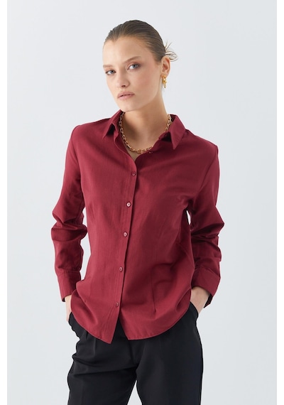 Mixray 4634 Kadın Pensli Fit Gömlek Bordo