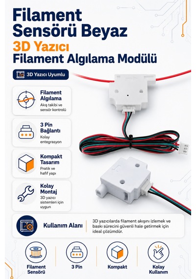 Filament Sensörü Beyaz - 3d Yazıcı Filament Algılama Modülü