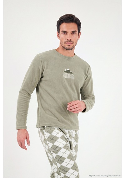 Buratti Ekoseli Bisiklet Yaka Yumuşak Dokulu Polar Pijama Takımı Erkek Pijama Takımı 6097064 Gri