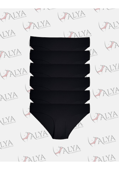 Alya Underwear Basic Lazer Kesim Kadın Bikini Külot Dikişsiz Kadın Slip - Ultra Esnek Ve Rahat 6'lı Paket Siyah