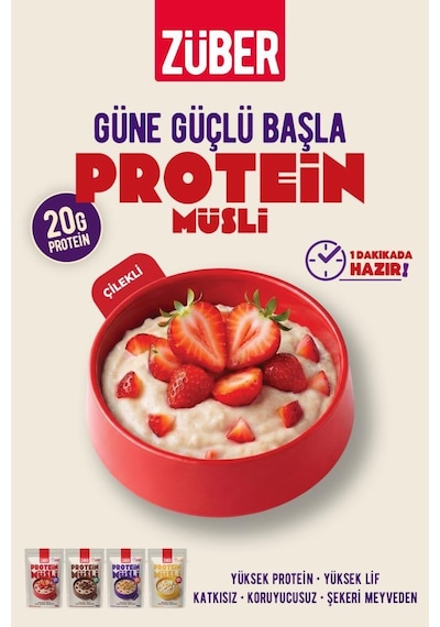 Çilekli Yulaflı Protein Müsli 20g Protein 70g X 5 Adet
