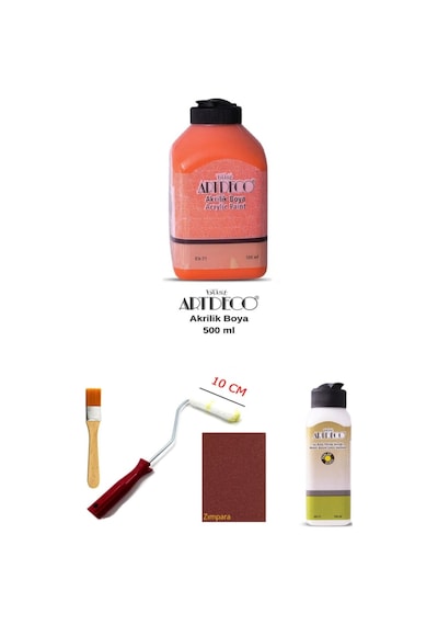 Artdeco Akrilik Boya 500 Ml Turuncu Dolap Boyama Seti Mobilya Boyama Seti Parlak Vernik