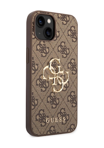 Apple Uyumlu iPhone 15 Plus Kılıf Guess Lisanslı Pu Deri Yazı Ve 4g Metal Logolu Desen Kahverengi