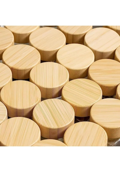 12'li Bambu Ve Akasya Kapaklı Cam Baharatlık Seti 120 Ml - Doğal Ahşap Kapaklı, Şeffaf Cam, Sağ Bambu Kapak