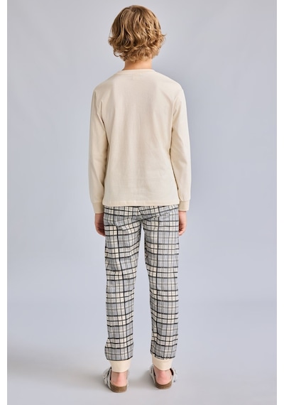Defacto Motosiklet Baskılı Ekose Regular Fit 2li Pijama Takımı Erkek Çocuk H6686a826aubg286 Bej-bg286