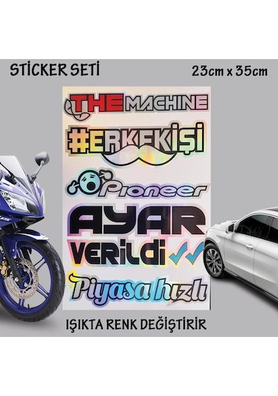 Erkek İşi Piyasa Machine Hologram Set Araba Oto Sticker Cam Yazıları