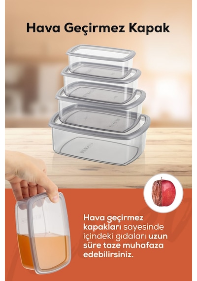 Vienve Hava Geçirmez Saklama Kabı Seti Antrasit 24'lü 6 x 250 - 500 - 750 - 1200 ML