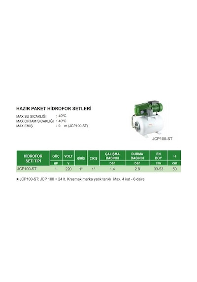 Atlantis Jcp100-St - 1 Hp 220V - 4 Kat 6 Daire Paket Hidrofor