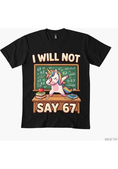 Flood Of Style 67 Unicorn Kız Çocukları İçin Altı Yedi Meme Brainrot Komik Erkek Çocuk Tişörtü Erkekler Kadı Siyah