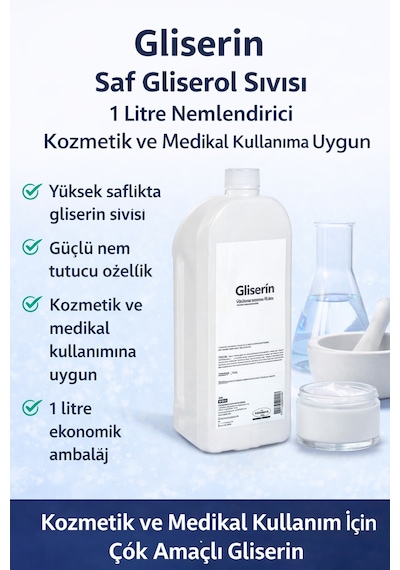 Gliserin Saf Gliserol Sıvısı 1 Litre Nemlendirici Kozmetik Ve Medikal Kullanıma Uygun