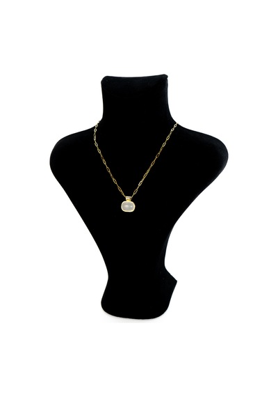Biem Büyük Beyaz Taşlı Çelik Kolye Gold/gümüş