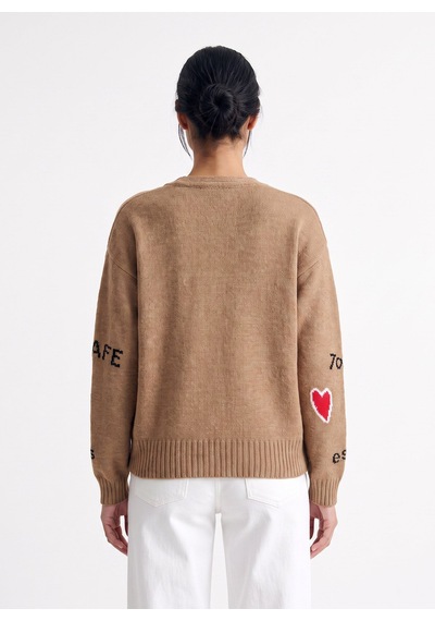 Fabrika Açık Kahve Kadın V Yaka Loose Fit Baskılı Hırka F6wl-hrk0099 Camel