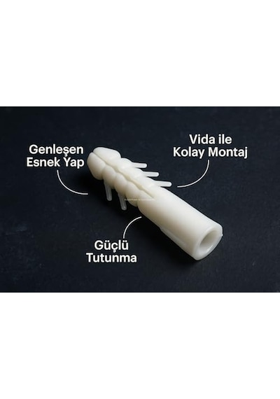 Plastik Dübel Seti, Duvar, Beton, Tuğla, Alçıpan Uyumlu, Genleşen Esnek Yapı, Kolay Vida Montajı, Tırnaklı Tip,