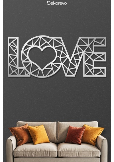 Love Yazı Metal Duvar Tablosu - Metal Duvar Sanatı - Krom - 15 X 30 Cm