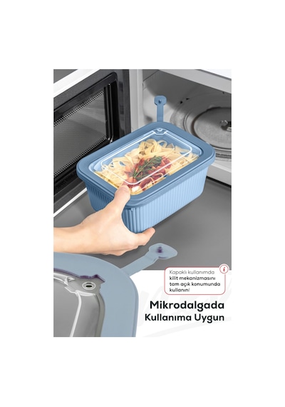 Vienev 3'lü Vip Dikdörtgen Mikrodalga Ve Difrize Uygun Saklama Kabı Seti Mavi 1x 1750,1050,600 Ml Mavi