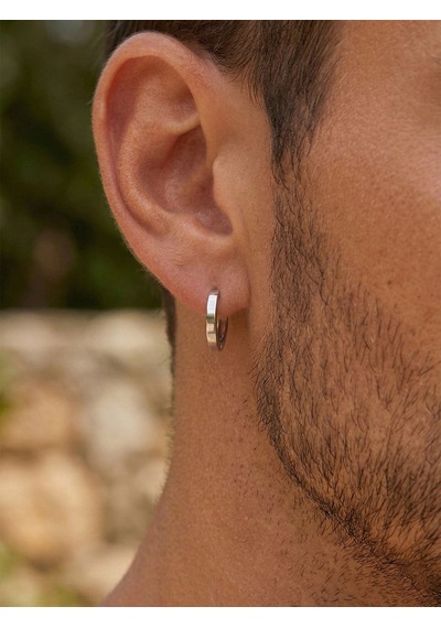 925 Ayar Gümüş Rodyum Kaplama Yuvarlak Erkek Halka Küpe - Tek 2x14mm