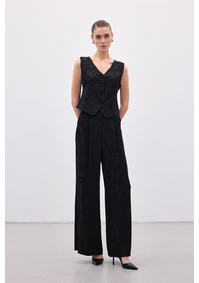 Sateen Jakarlı Yelek - Siyah-136839 Siyah