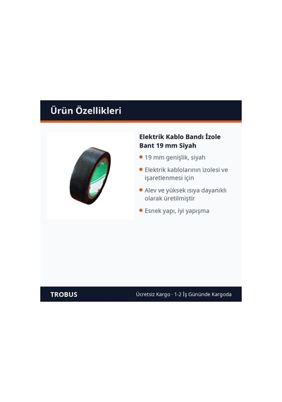 Trobus Elektrik Kablo Bandı İzole Bant 19 Mm Siyah
