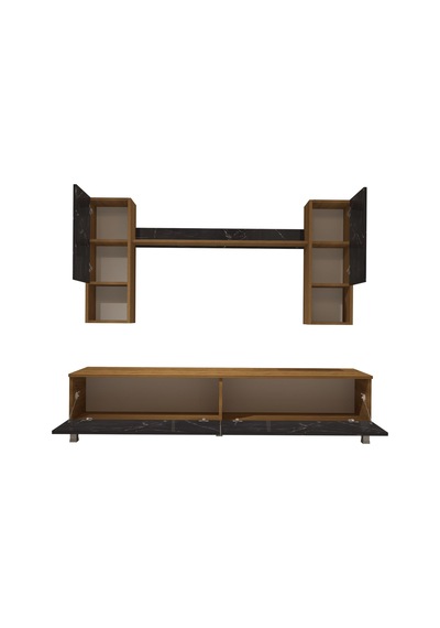 Decoraktiv Eko 5da Mdf Std Krom Ayaklı Tv Ünitesi Tv Sehpası Pera - Siyah Mermer