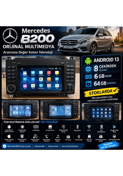 Mercedes B200 8 Çekirdek Android 13 6+64  Multimedya 7"
