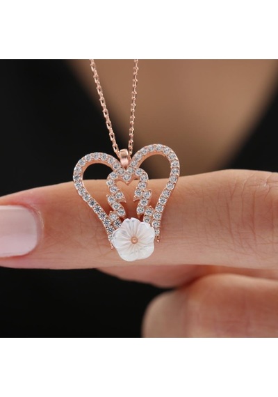 Melek Kanadı Manolya Çiçeği Rose Renk Flowers Gümüş Kolye