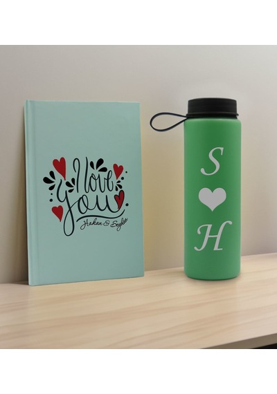 Bk Gift Sevgiliye Özel İsimli Su Yeşili Defter Ve Yeşil Cam Matara Hediye Seti-13, Sevgiliye Hediye, Sevgililer Günü, Yeni İş Hediyesi