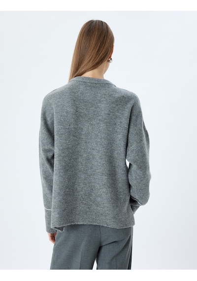 Koton Oversize Triko Kazak Yumuşak Dokulu Uzun Kollu Bisiklet Yaka Gri 5wak90269ht Gri