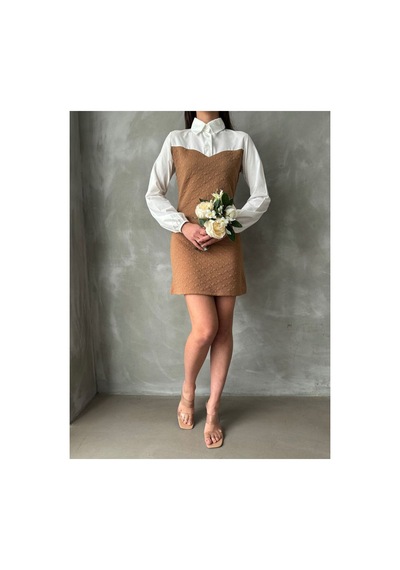 Verymoda Kol Ve Göğüs Üstü Poplin Diz Üstü Elbise Vmf1139 Camel