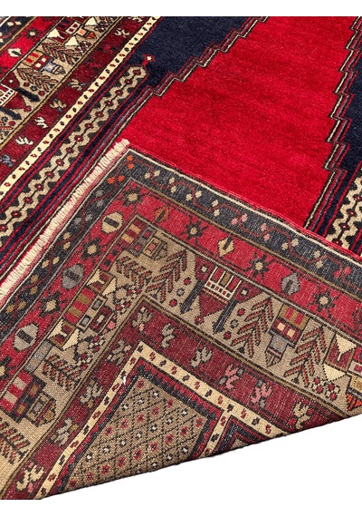 El Dokuma Sıfır Seccade 138x224 Kök Boya Adana Yörük Halısı Kırmızı
