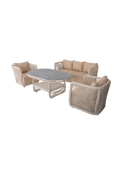 Psine Üçlü Rattan Bahçe Oturma Grubu 3+1+1+sehpalı Bahçe Takımı