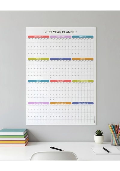2026-2027 Akademik Yıl Planlayıcı Duvar Takvimi Eylül 2026 - Ağustos 2027 Pastel Renkli Yıllık P Çok Renkli