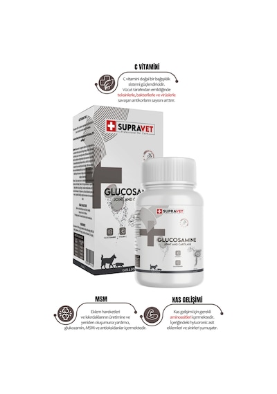 Glucosamine Kedi ve Köpek Eklem Sağlığı Glukozamin Tablet + Vitamin C 75 Tablet